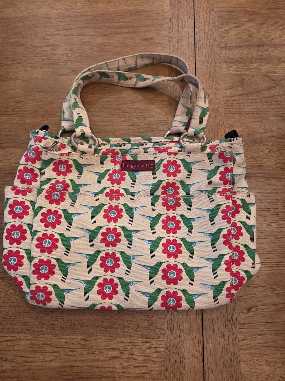 Bungalow 360 Floral Hummingbird Tote Bag in Cream, Green & Pink